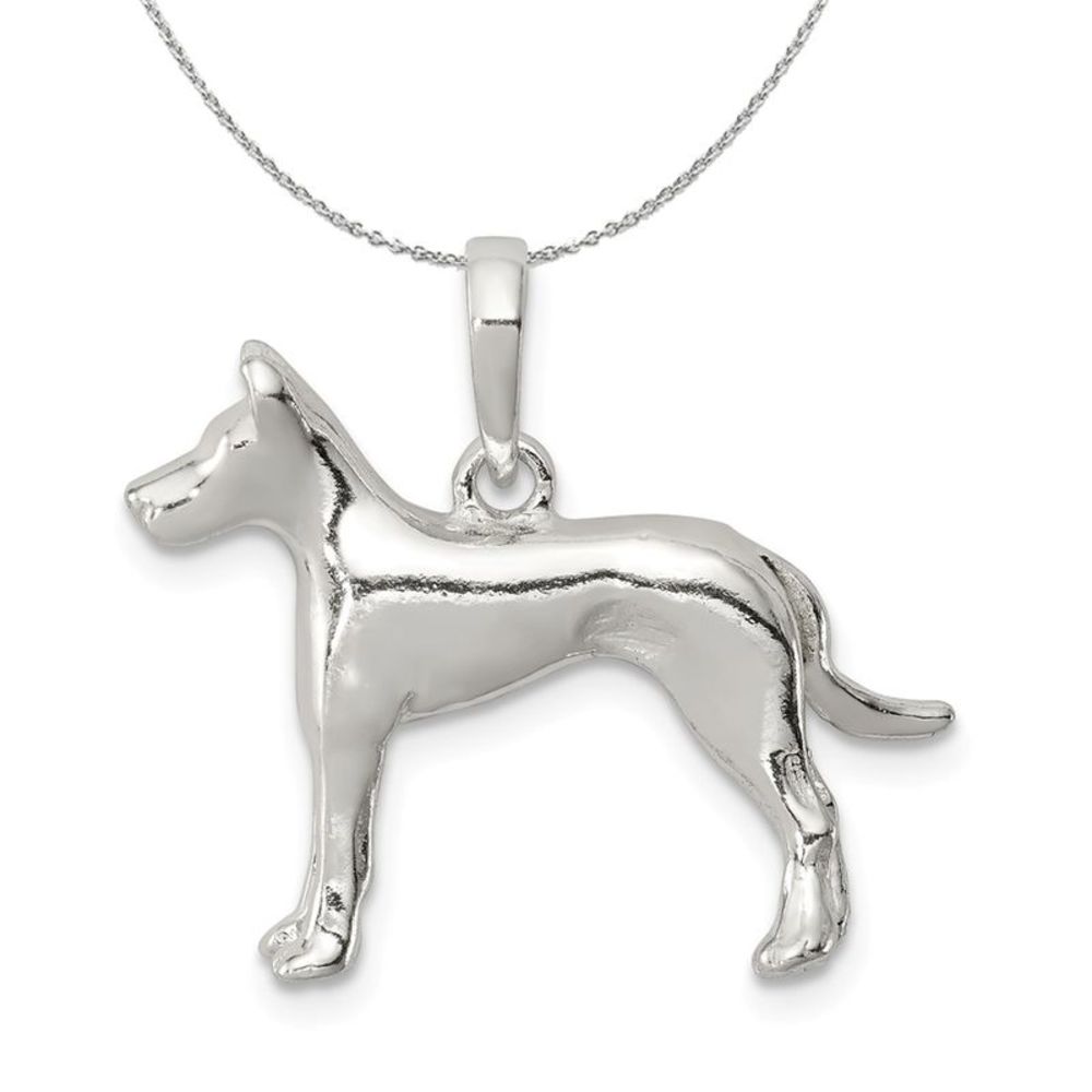 Sterling Silver Polished 3D Great Dane Necklace - 20 Inch